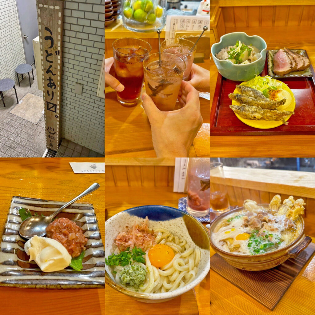 「うどんスナック松ト麦」の「のりバター釜玉」と「鍋焼きうどん」