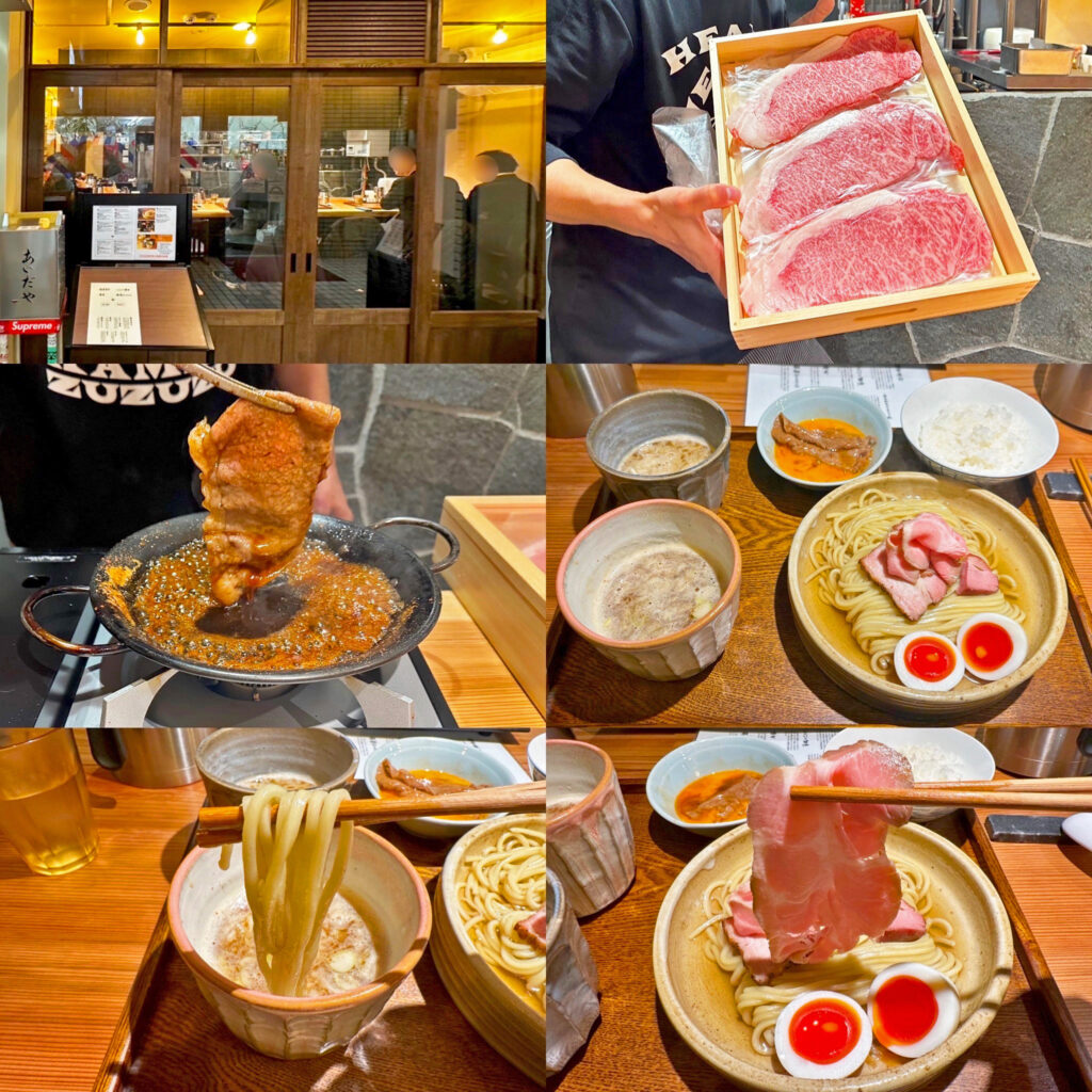 御徒町「あいだや」の「麺少なめ味玉つけ2種＋サーロインご飯セット」