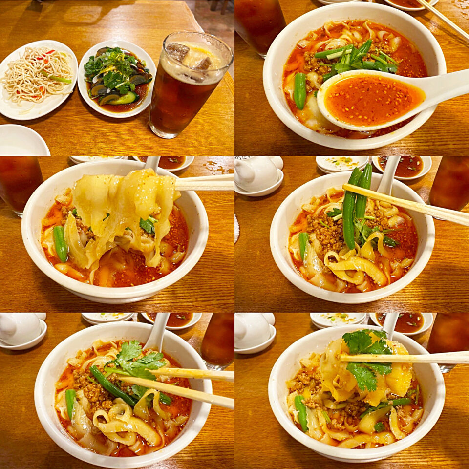 「刀削麺・火鍋・西安料理 XI’AN 新橋店」の「押し豆腐とセロリのさっぱり和え」、「ピータン」と「麻辣刀削麺」