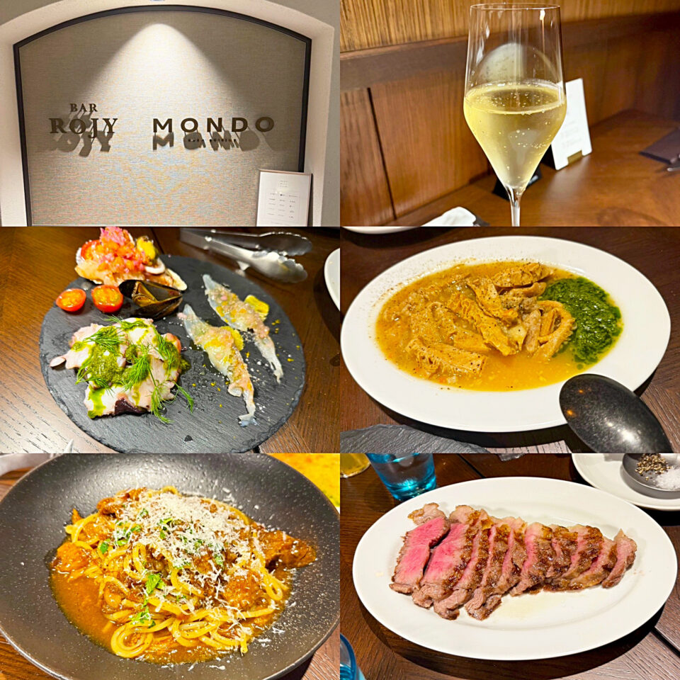 相模大野「MONDO」の「MONDO プラッター」と「国産牛サーロインの薪ステーキ」牛肉の濃厚ボロネーゼ」、ランプレドット」