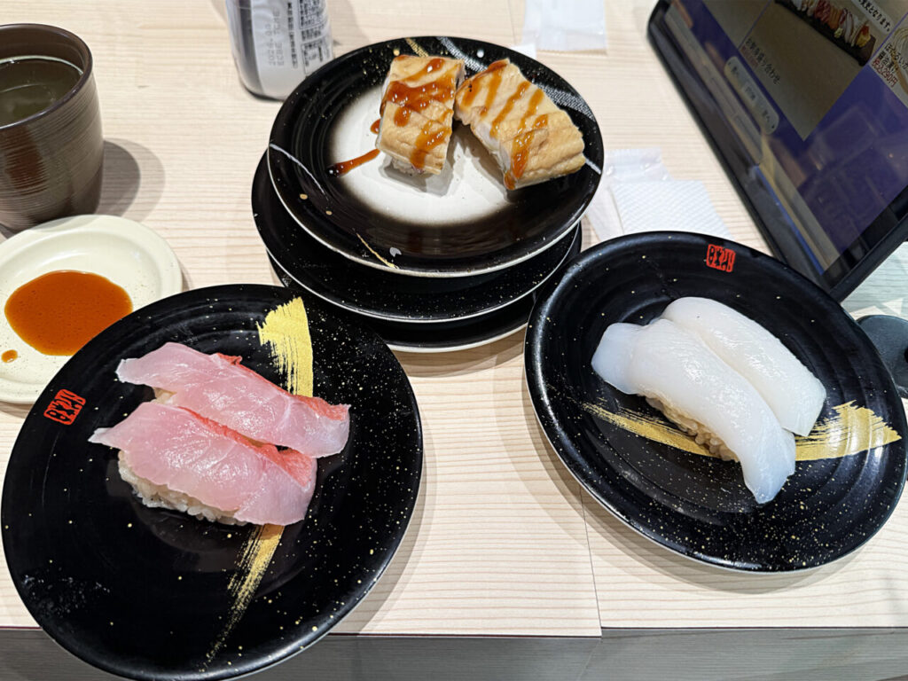 南町田「日本橋 粋 グランベリーパーク店」の「金目鯛」と「あなご」、「ヤリイカ」、「ウニ」、「甘エビ」