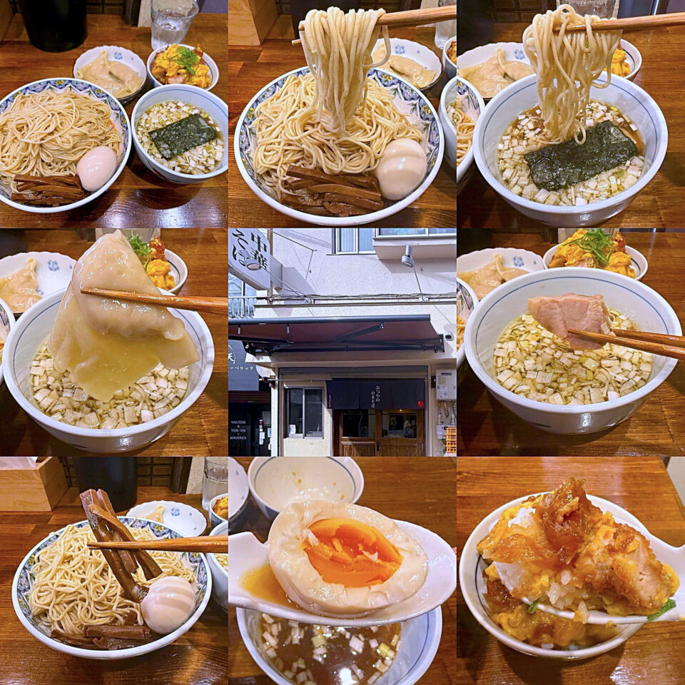 下丸子「奈つやの中華そば」の「奈つやのもちもち雲呑味玉つけそば」と「チキンカツ煮丼」