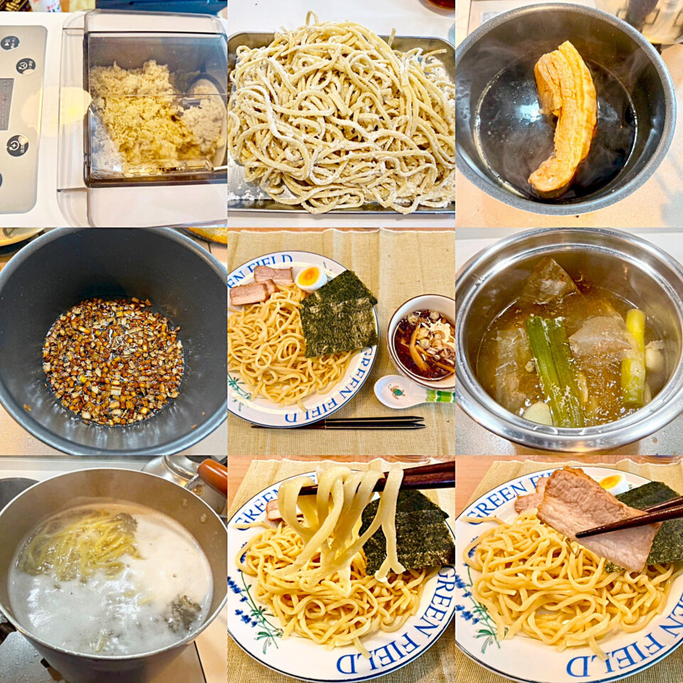 自作ラーメン：「ネギ油香る豚清湯醤油つけめん」