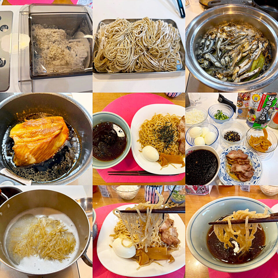 自作ラーメン:「全粒粉練り込み麺の煮干しつけ麺」